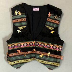 INSTYLE Bohemian Embroidered Vest Colorful Animal Wooden Figurines Medium India‎